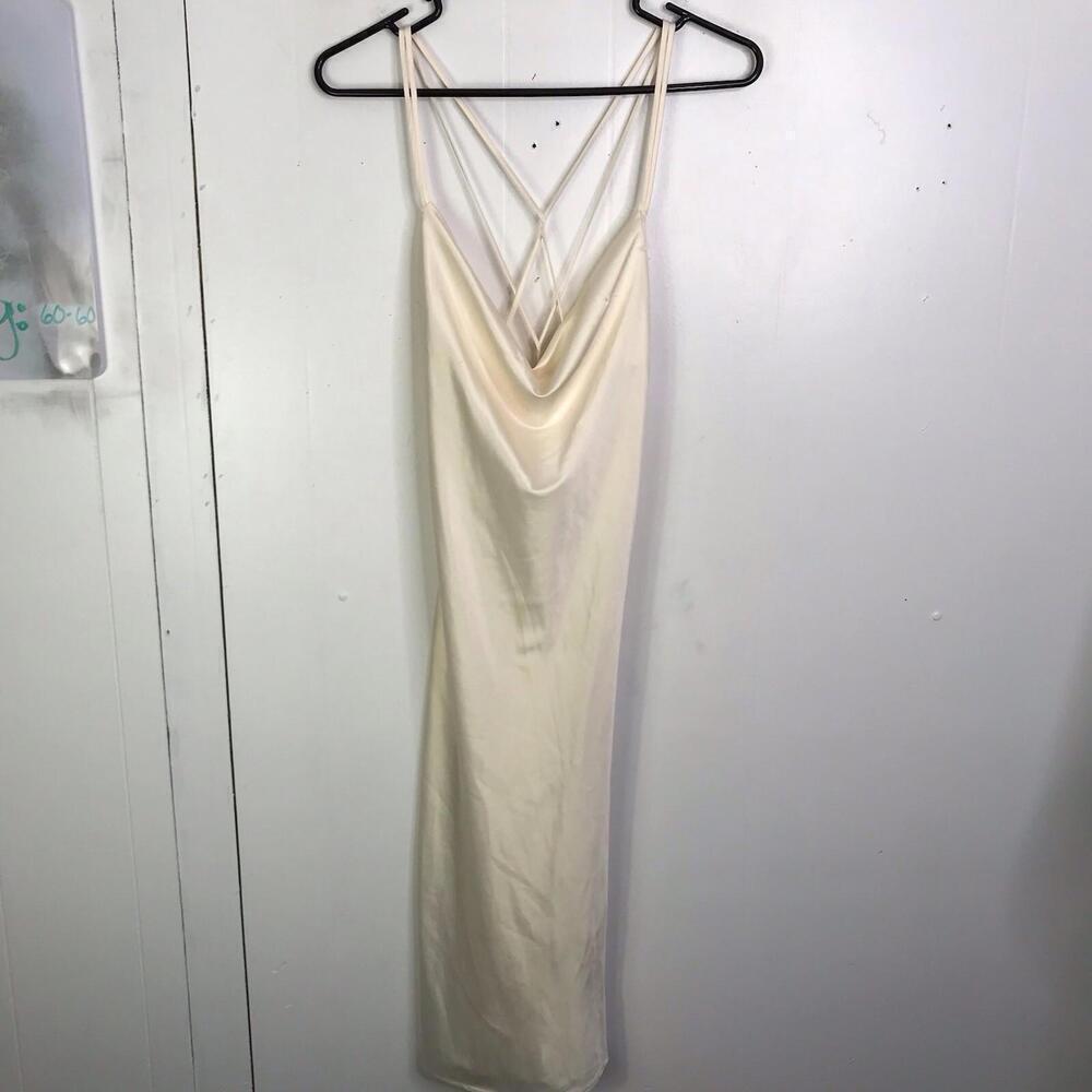 Windsor Dress Womens Large Silky Cowl Neck Strappy Back Cream Midi Slip Sultry
